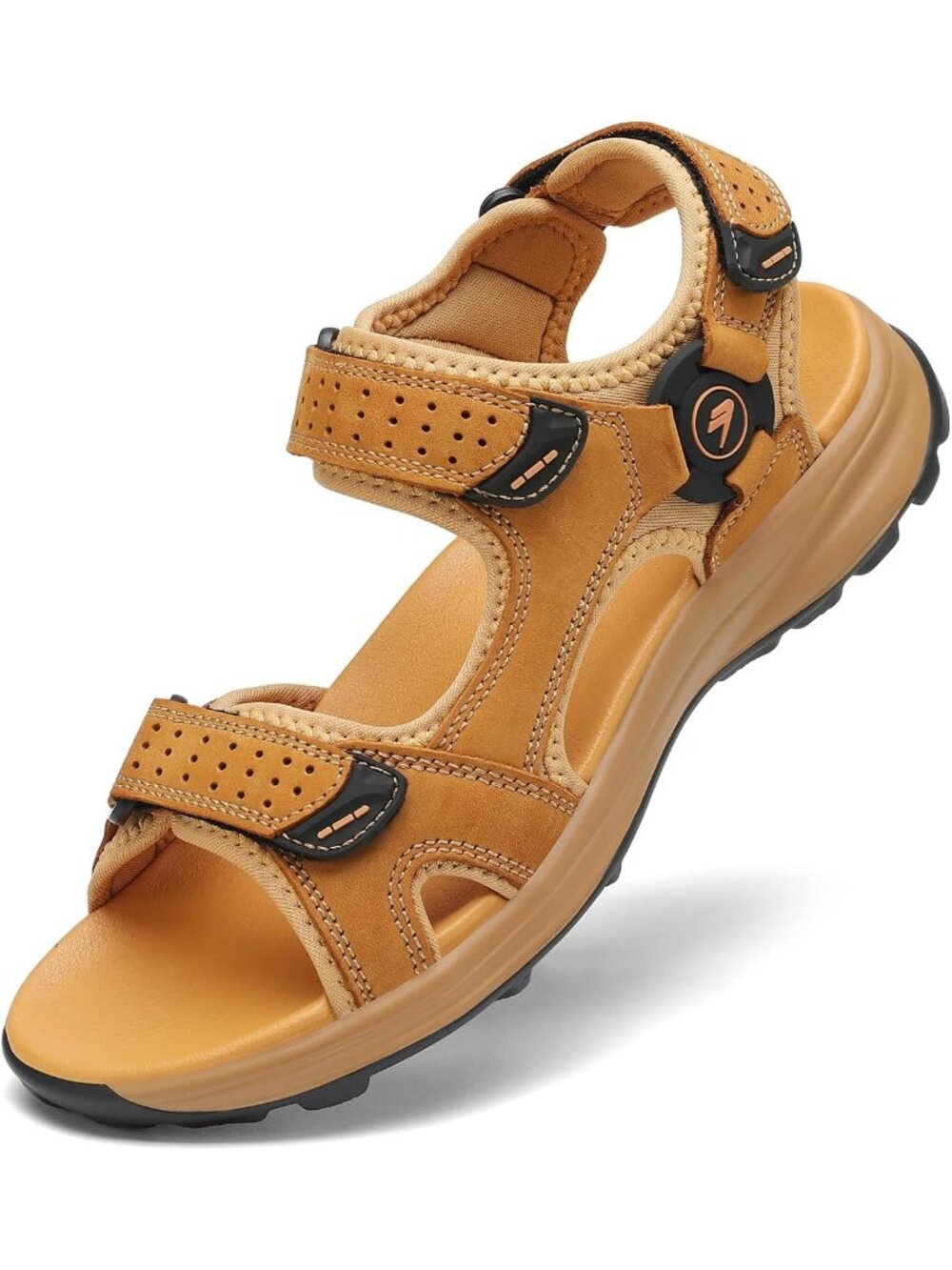Men's Yellow Athletic Hiking Open Toe Leather Walking Sport Sandals Shoes